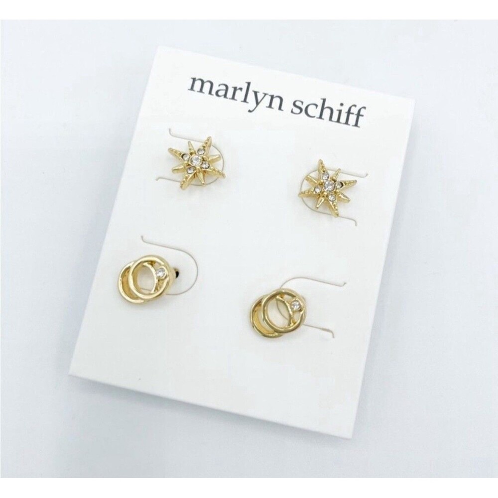 Marlyn Schiff 2 Pair Gold Plated Stud Earring Set New